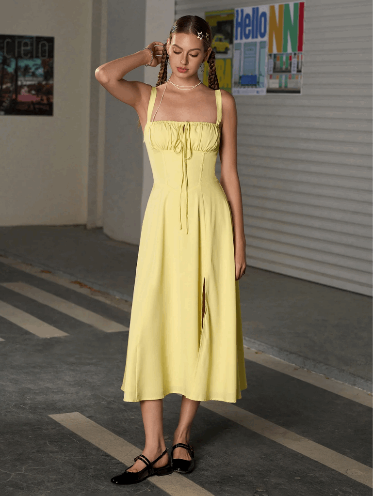 Ruched Bust Split Thigh Cami Dress