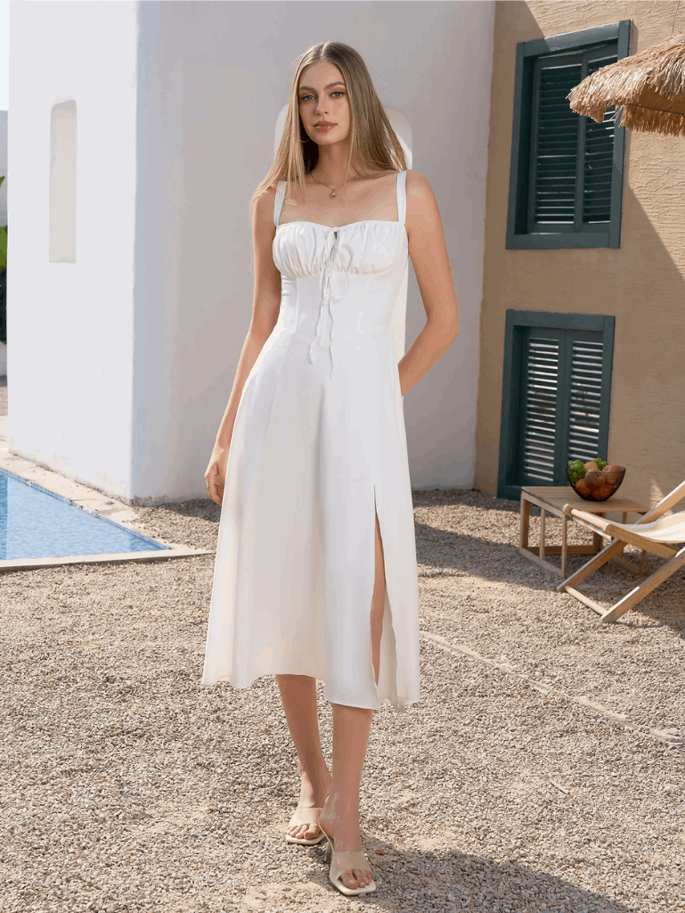 Ruched Bust Split Thigh Cami Dress