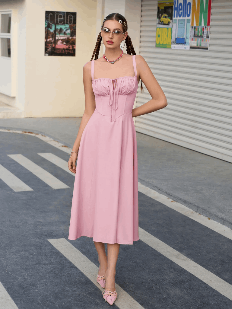 Ruched Bust Split Thigh Cami Dress