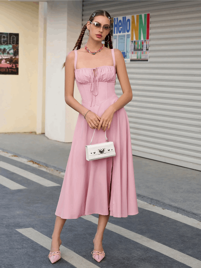 Ruched Bust Split Thigh Cami Dress